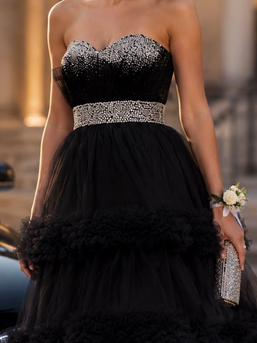 Colors Dress Black Strapless Beaded Princess homecoming Ball Gown Size 4 NWT - Picture 5 of 7